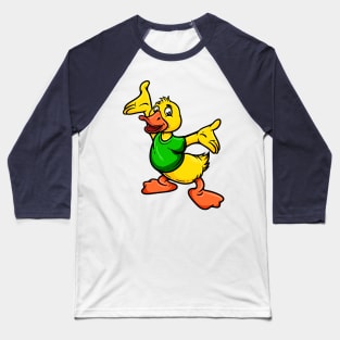 Cute Anthropomorphic Human-like Cartoon Character Duck in Clothes Baseball T-Shirt